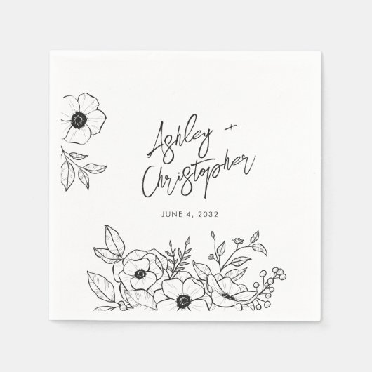 Nostalgische Bloemen Botanische Witte Huwelijkscoc Servet (Voorkant)