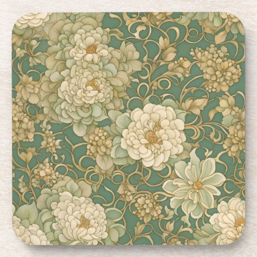 Nostalgische bloemen in  tinten bier onderzetter (Voorkant)