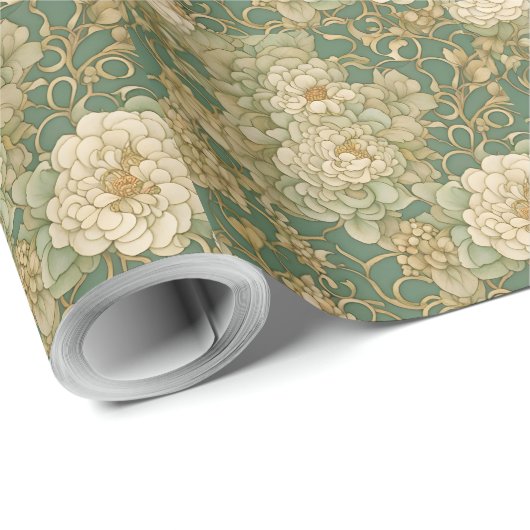 Nostalgische bloemen in  tinten cadeaupapier (Rol Hoek)