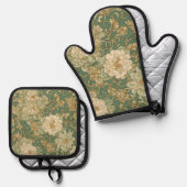 Nostalgische bloemen in  tinten ovenwant & pannenlap set (Voorkant / Achterkant)