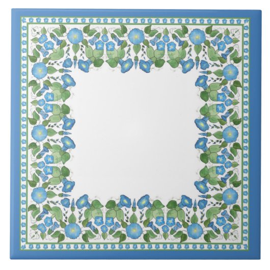 Nostalgische Blue Morning Glory Ceramic Tile Tegeltje (Voorkant)