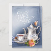 Nostalgische Blue Tea Party Sip en See Baby shower Kaart (Voorkant)