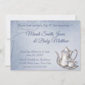 Nostalgische Blue Tea Party Sip en See Baby shower Kaart (Achterkant)