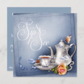 Nostalgische Blue Tea Time Sip en See Baby shower Kaart (Voorkant / Achterkant)
