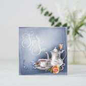 Nostalgische Blue Tea Time Sip en See Baby shower Kaart (Staand voorkant)