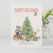 Nostalgische bosdieren Kerstmis Feestdagenkaart (Staand voorkant)