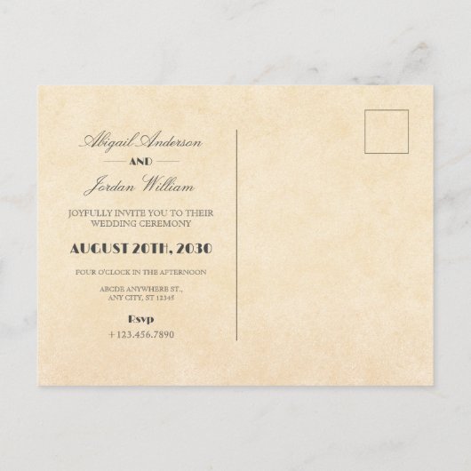 nostalgische bruiloft uitnodiging briefkaart (Achterkant)