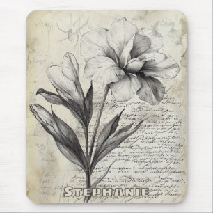 Nostalgische Bruine Bloem Schets Antieke Papier Muismat