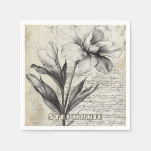 Nostalgische Bruine Bloem Schets Antieke Papier Servet