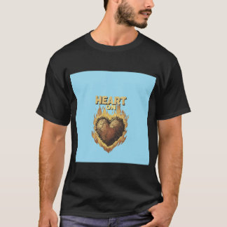 Nostalgische Cartoon Hart Omringd Door Warme Vlamm T-shirt