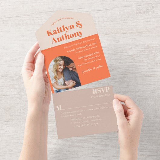 Nostalgische Charm Retro Trouwfoto All In One Uitnodiging (Afscheurbaar)