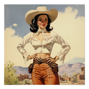 Nostalgische Cowgirl versieringen: Wild West fluis Perfect Poster