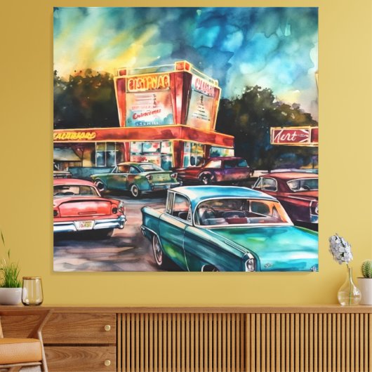 Nostalgische Era Drive-in Canvas Digitale Kunst Pr (Insitu (Woonkamer))