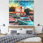 Nostalgische Era Drive-in Canvas Digitale Kunst Pr Afdruk (Insitu (Slaapkamer))