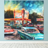 Nostalgische Era Drive-in Canvas Digitale Kunst Pr Afdruk (Insitu (Houten vloer))