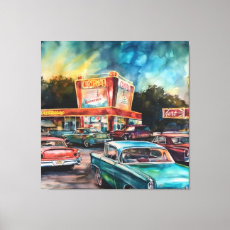 Nostalgische Era Drive-in Canvas Digitale Kunst Pr Afdruk