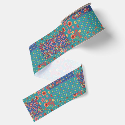 nostalgische faux patchwork grosgrain lint (Achterkant)
