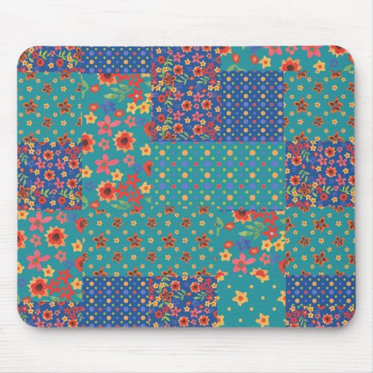 Nostalgische Faux Patchwork Patronen Mousepad Muismat (Voorkant)