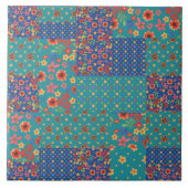 Nostalgische Faux Patchwork Patroon Ceramic Tile Tegeltje (Voorkant)