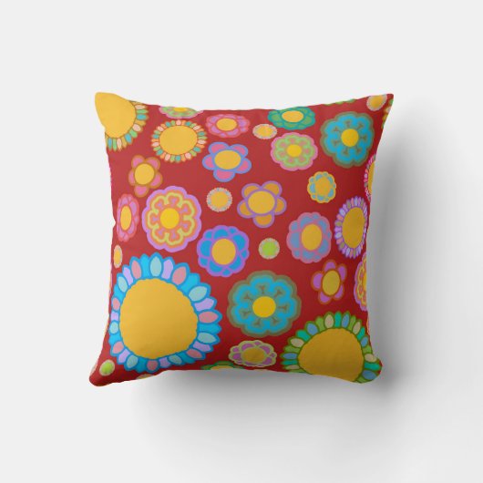 Nostalgische flora rood kussen (Achterkant)