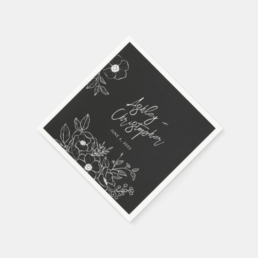 Nostalgische Floral Botanische Zwarte Bruiloft Coc Servet (Hoek)