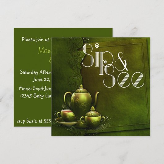 Nostalgische Forest Tea Time Sip and See Baby show Kaart (Voorkant / Achterkant)