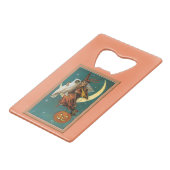 Nostalgische Gelukkige Halloween Heks & Uil Creditkaart Flessenopener (Voorkant Gekanteld)