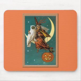 Nostalgische Gelukkige Halloween Heks & Uil Muismat