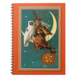 Nostalgische Gelukkige Halloween Heks & Uil Notitieboek