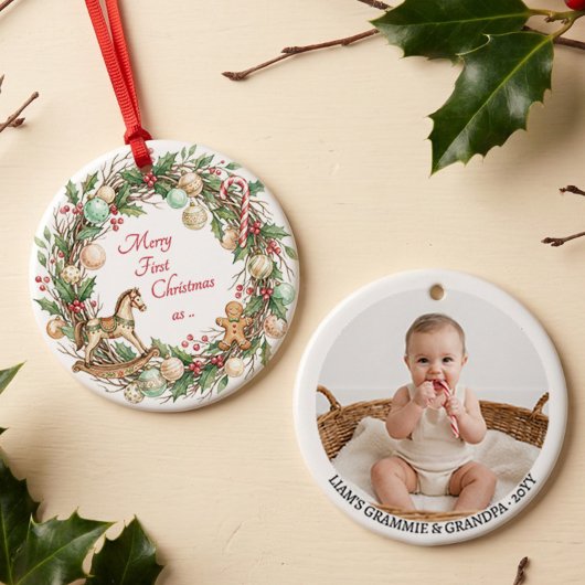 Nostalgische Grootouders Eerste Kerstdag Foto Keramisch Ornament