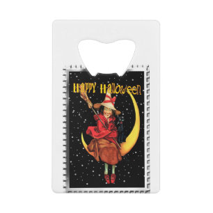 Nostalgische Halloween Goede Heks en haar Kat Creditkaart Flessenopener