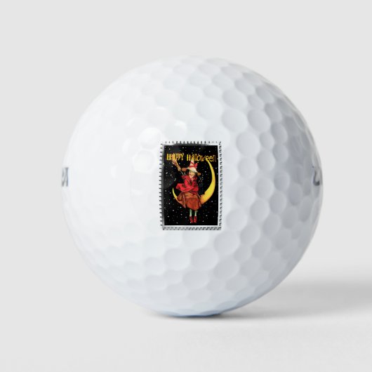 Nostalgische Halloween Goede Heks en haar Kat Golfballen (Voorkant)