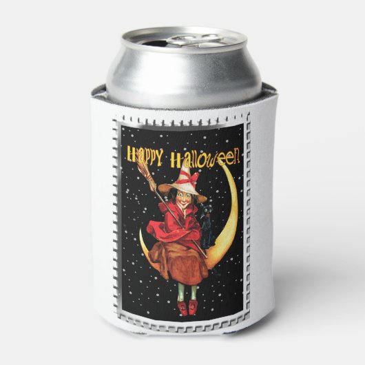 Nostalgische Halloween Good Witch en haar kat Blikjeskoeler (Blikje Voorkant)