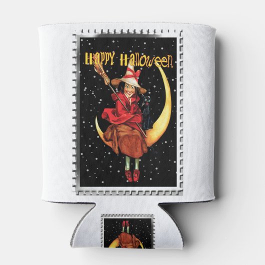 Nostalgische Halloween Good Witch en haar kat Blikjeskoeler (Achterkant)