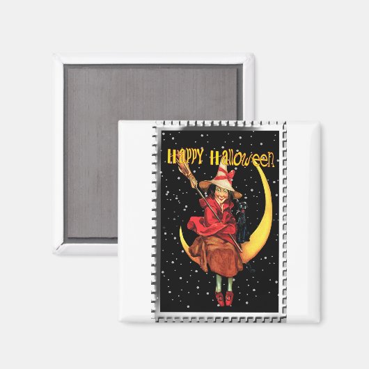 Nostalgische Halloween Good Witch en haar kat Magneet (Voorkant / Achterkant)