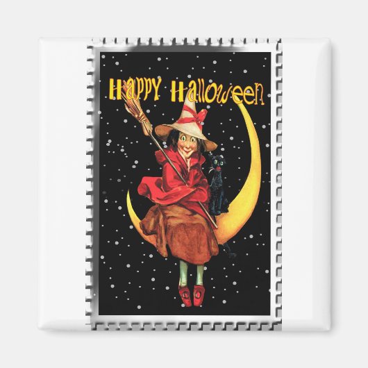 Nostalgische Halloween Good Witch en haar kat Magneet (Voorkant)