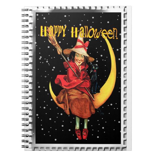 Nostalgische Halloween Good Witch en haar kat Notitieboek (Voorkant)