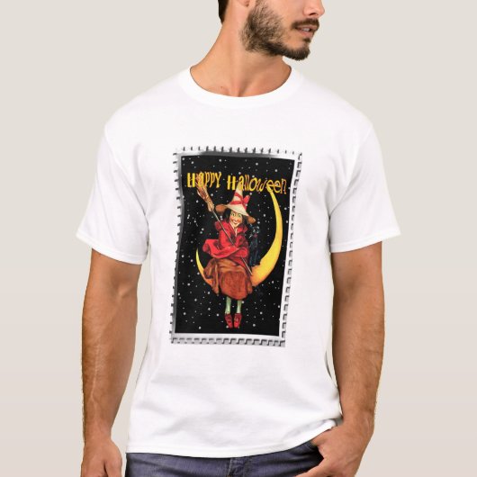 Nostalgische Halloween Good Witch en haar kat T-shirt (Voorkant)