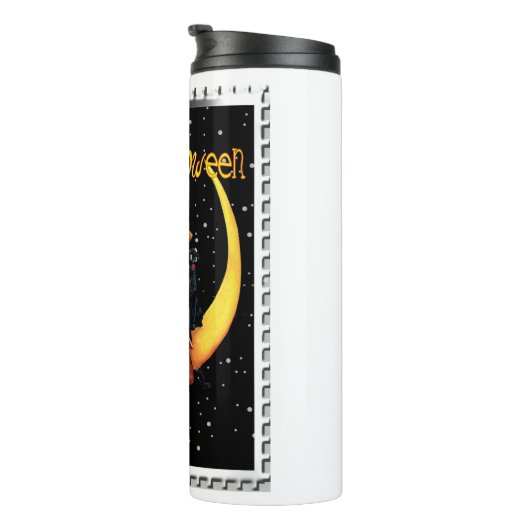 Nostalgische Halloween Good Witch en haar kat Thermosbeker (Geroteerd rechts)