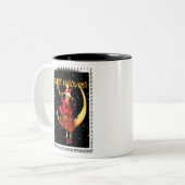 Nostalgische Halloween Good Witch en haar kat Tweekleurige Koffiemok (Voorkant links)