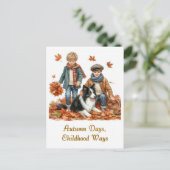 Nostalgische herfst waterverf kinderen & bordercol briefkaart (Staand voorkant)