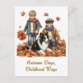 Nostalgische herfst waterverf kinderen & bordercol briefkaart (Voorkant)
