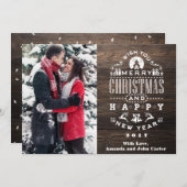 Nostalgische HOUT Kerstmis Groeten Verticale Foto Feestdagenkaart (Voorkant / Achterkant)