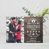 Nostalgische HOUT Kerstmis Groeten Verticale Foto Feestdagenkaart (Staand voorkant)