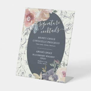 nostalgische indigo blush bloemencocktail Teken Reclamebord Met Voetstuk