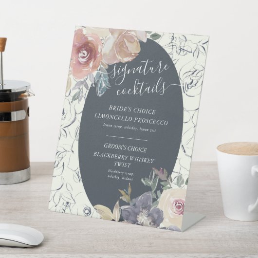 nostalgische indigo blush bloemencocktail Teken Reclamebord Met Voetstuk (Insitu)