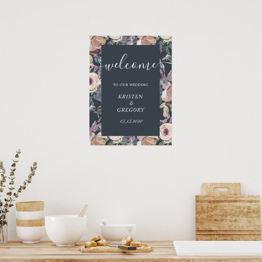 nostalgische indigo blush floral Weddenschap Welko Poster (Keuken)