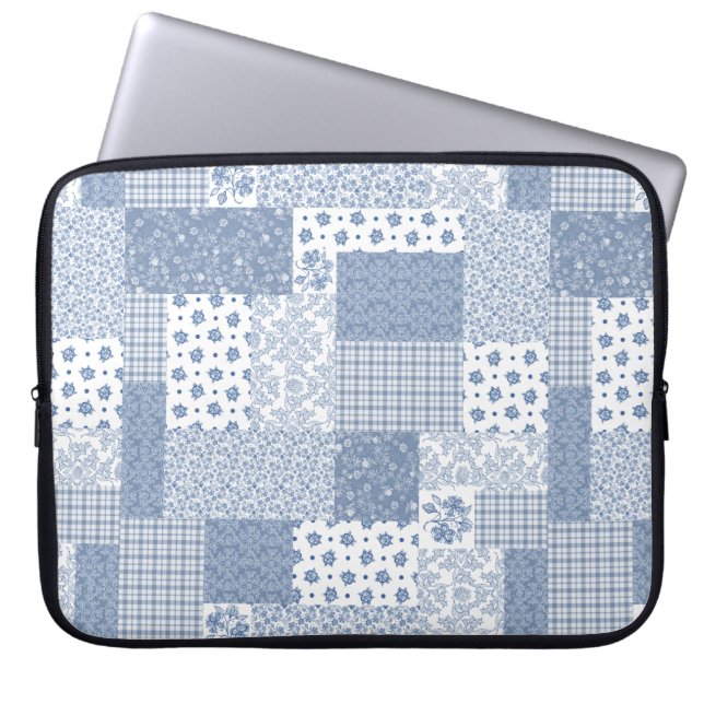 Nostalgische indigo Faux-laptophoes voor patchwork Laptop Sleeve (Voorkant)