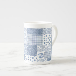 Nostalgische Indigo Faux Patchwork Bone China Mok