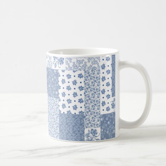 Nostalgische Indigo Faux Patchwork Coffee Mok (Rechts)